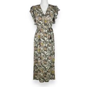 Anthropologie Blank London Dress Womens XS Gray Floral Flounce Maxi Wrap